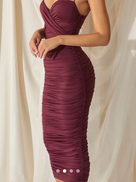 Oh Polly Dresses & Skirts - Oh Polly "Long Shot" Ruched Midi Dress Dewberry Burgundy US 4 women